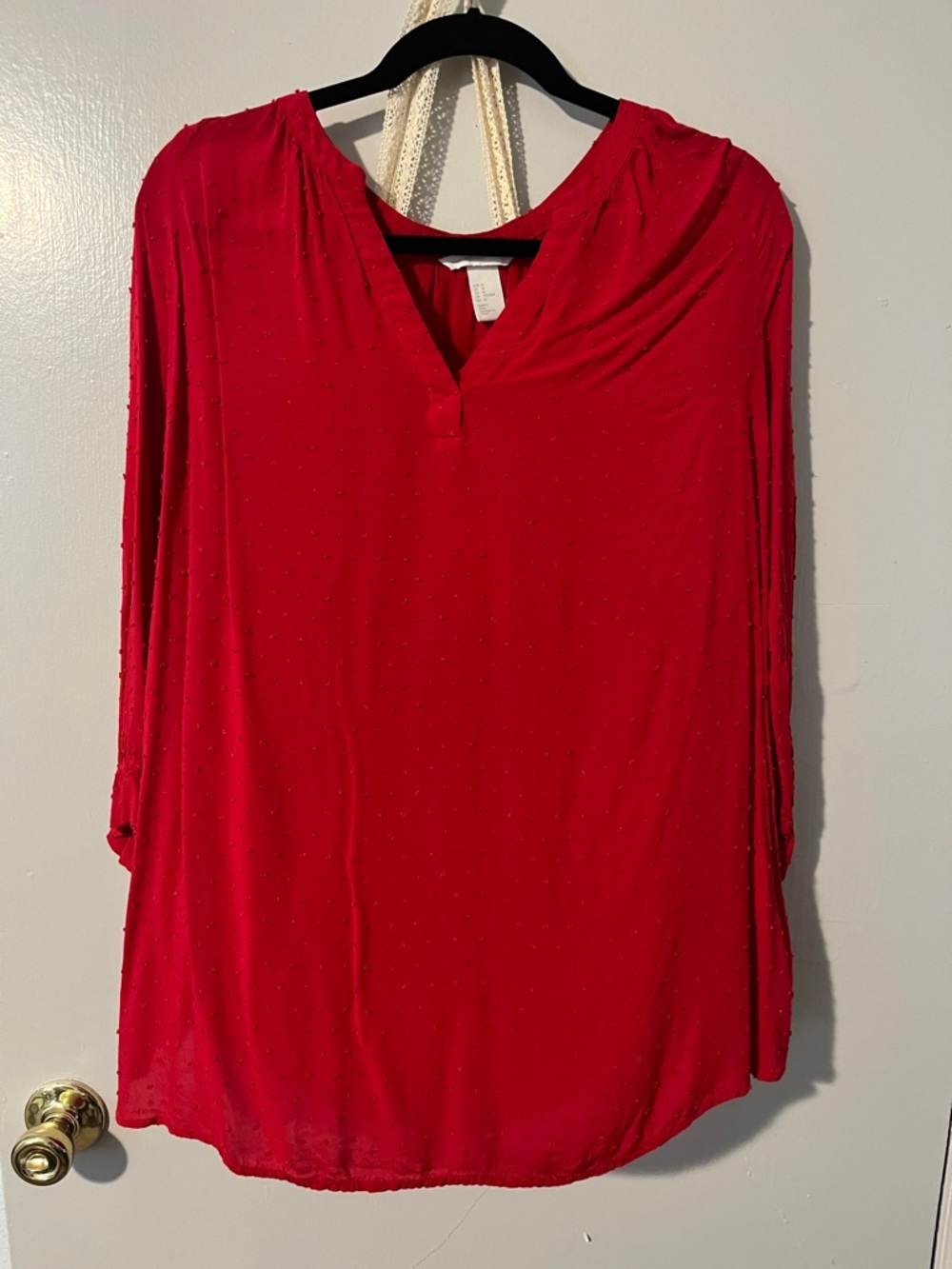 H&M MAMA Red Swiss Dot Maternity Blouse V-Neck Tunic - Size Medium